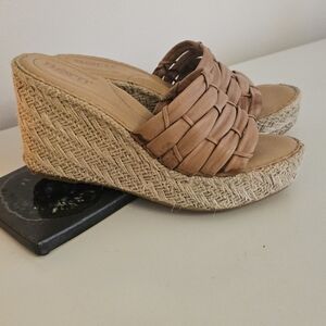 Born Brand Brown Leather Woven Wedge Sandals